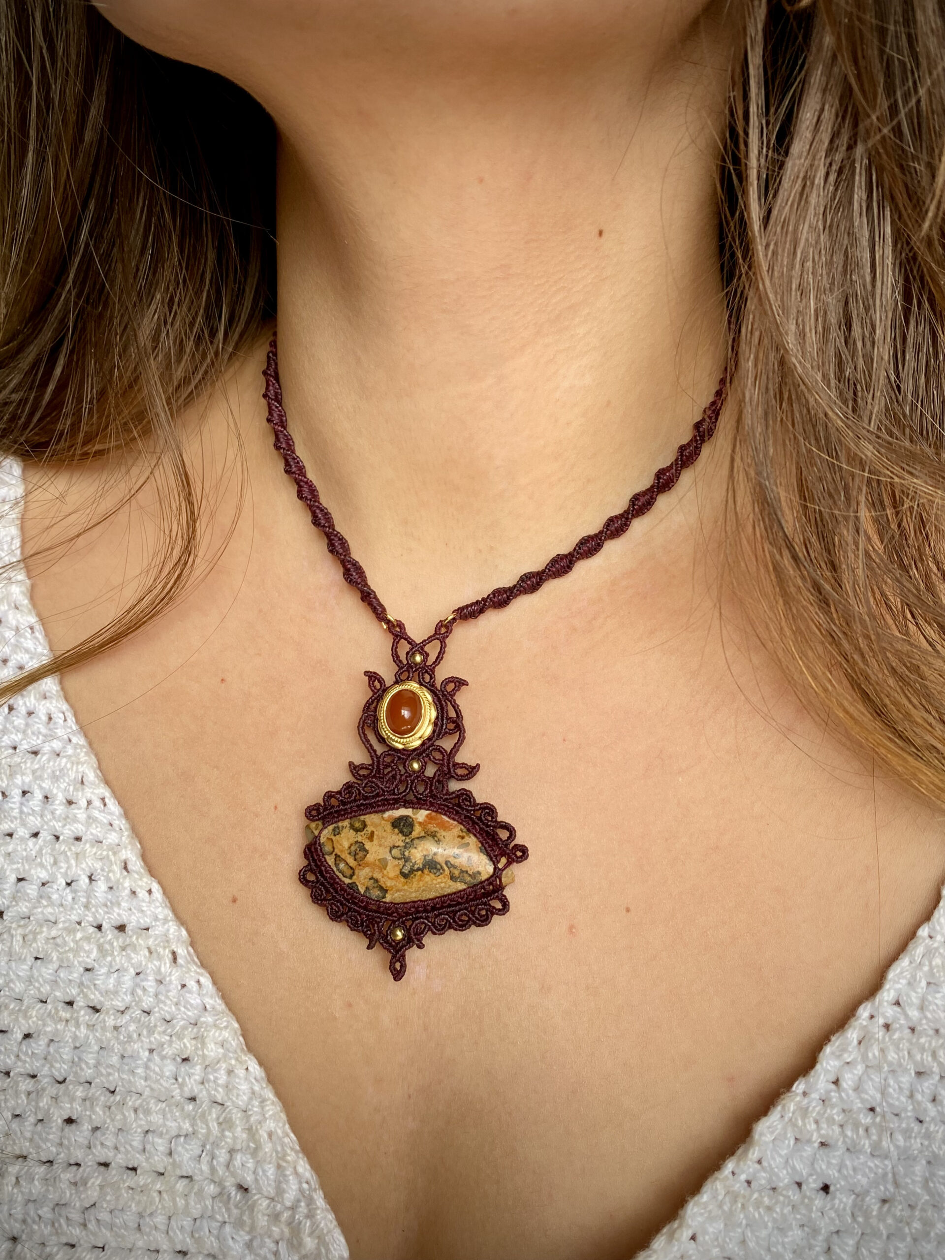 Colar pingente com Cornalina e Leopardita - Imagem 3
